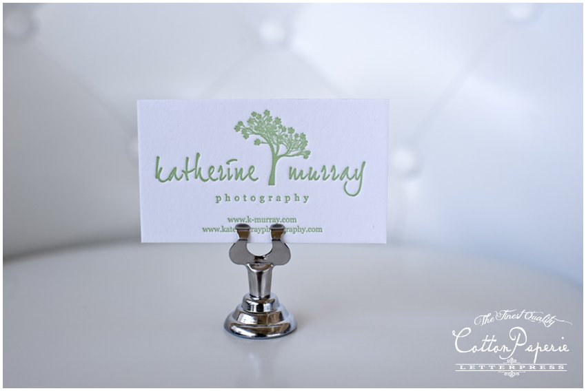 one color letterpress business cards on fluorescent white crane lettra