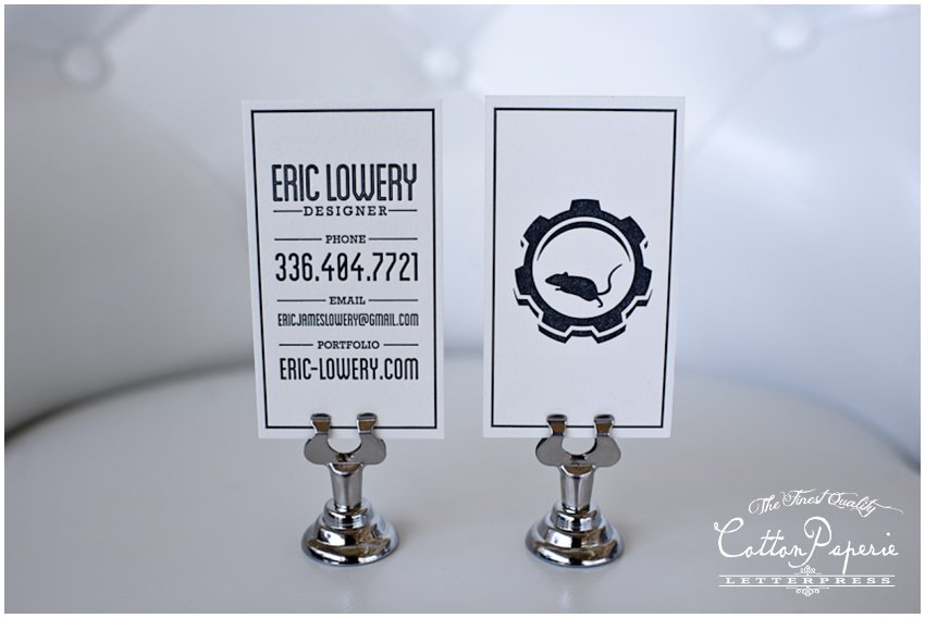 one color letterpress business cards on pearl white crane lettra