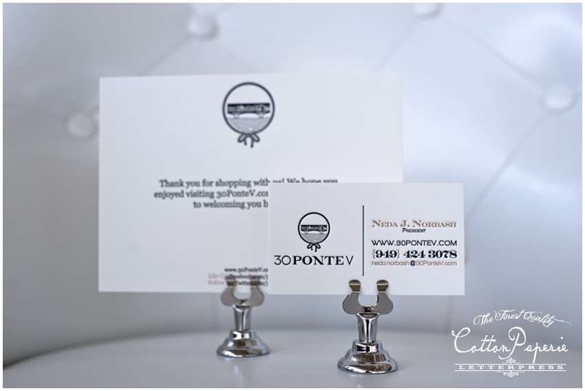 one color letterpress business cards on pearl white crane lettra