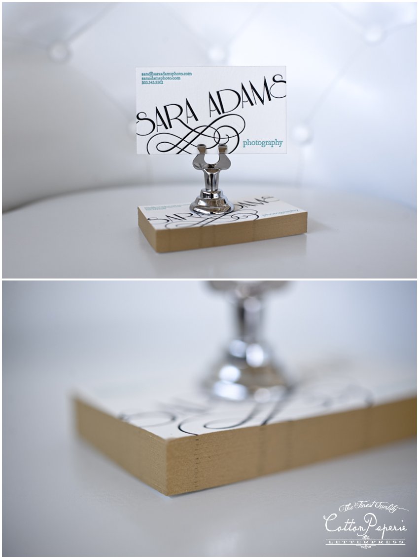one color letterpress business cards on pearl white crane lettra
