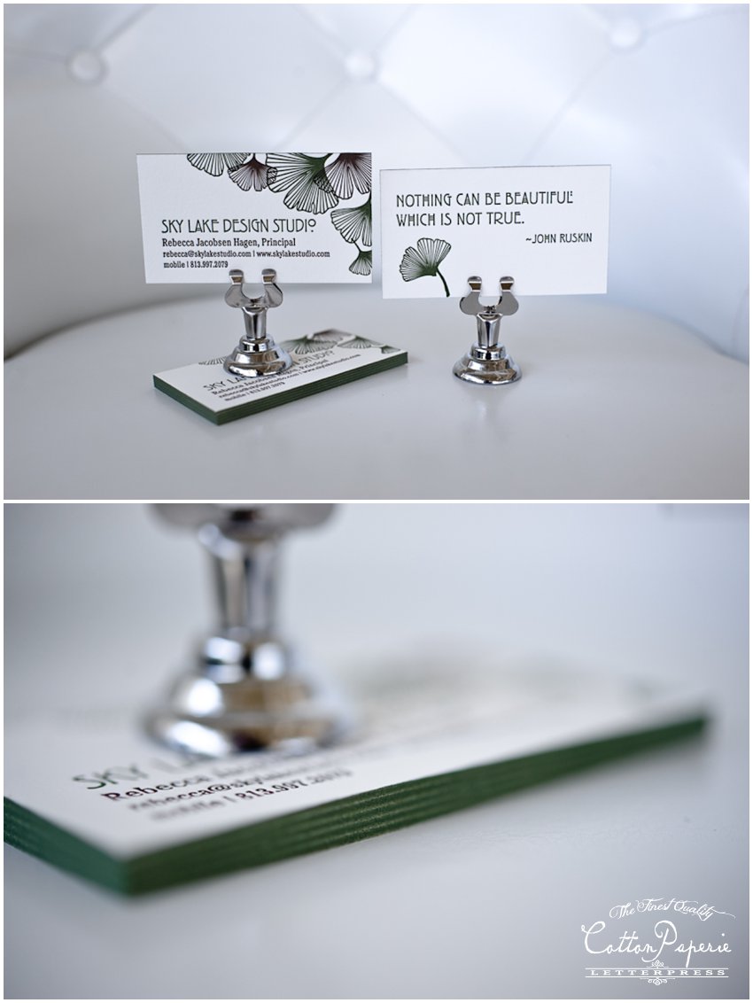 one color letterpress business cards on pearl white crane lettra