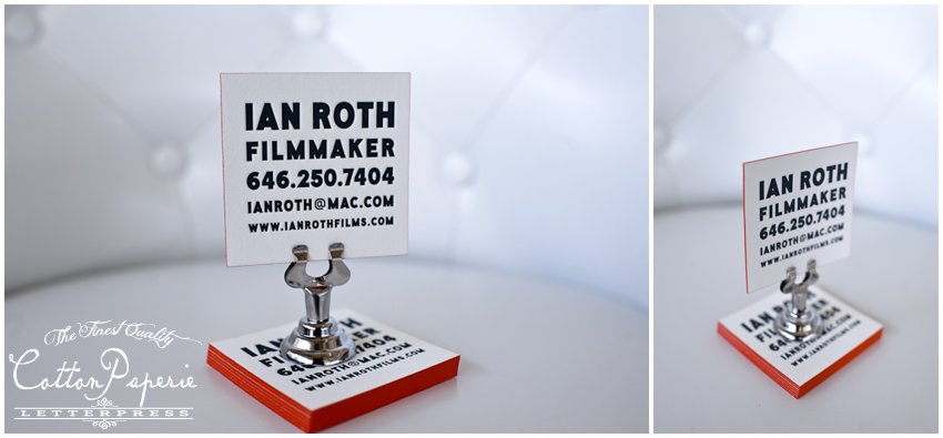 one color letterpress business cards on pearl white crane lettra